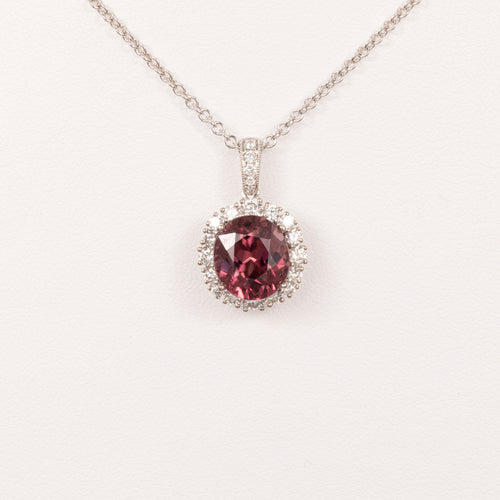 18kt White Gold Rose Zircon Diamond Halo Pendant