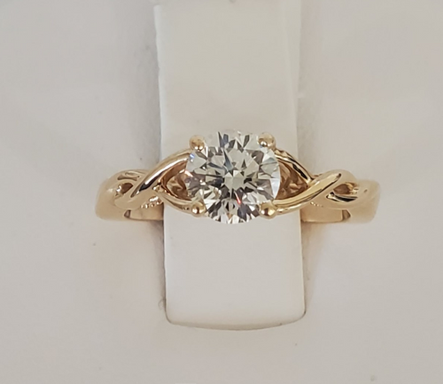 14kt Yellow Gold Twisted Band Solitaire Engagement Ring