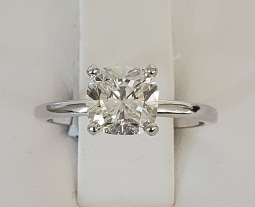 14kt White Gold Cushion Cut Diamond Solitaire Engagement Ring