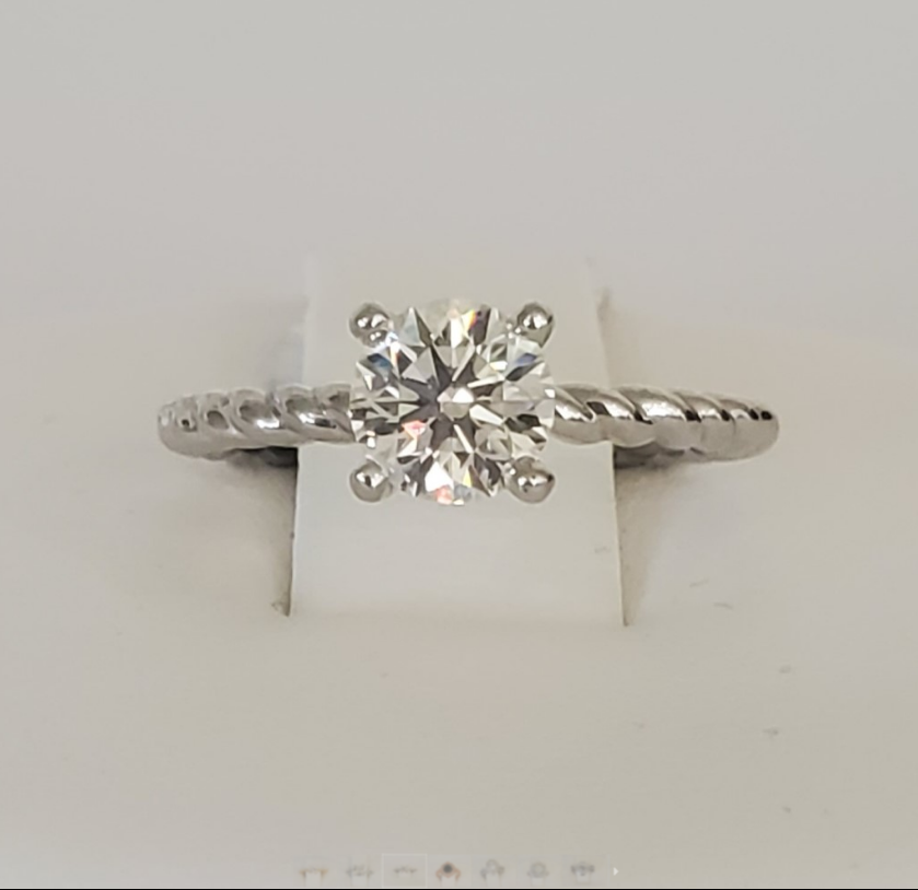 14kt White Gold Twisted Band Diamond Solitaire Engagement Ring