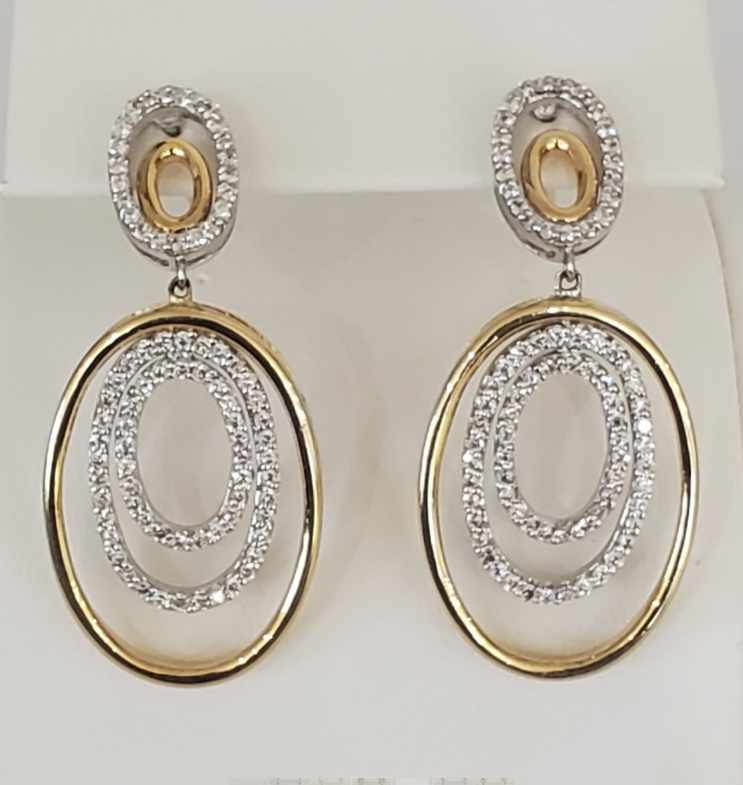 14kt Yellow and White Gold Diamond Oval Earrings