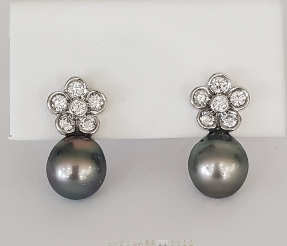 Platinum Tahitian Pearl and Diamond Earrings