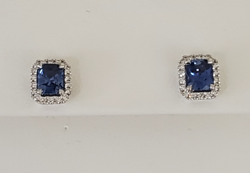 14kt White Gold Blue Sapphire and Diamond Earrings