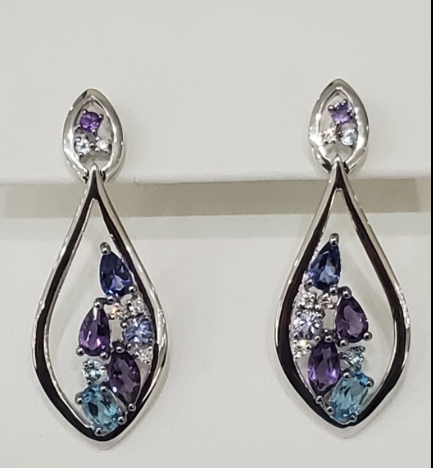 14kt White Gold Mixed Colored Gemstone Earrings