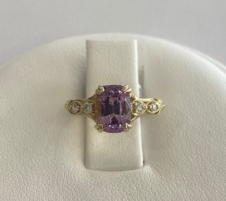 14kt Yellow Gold Pink Topaz and Diamond Ring