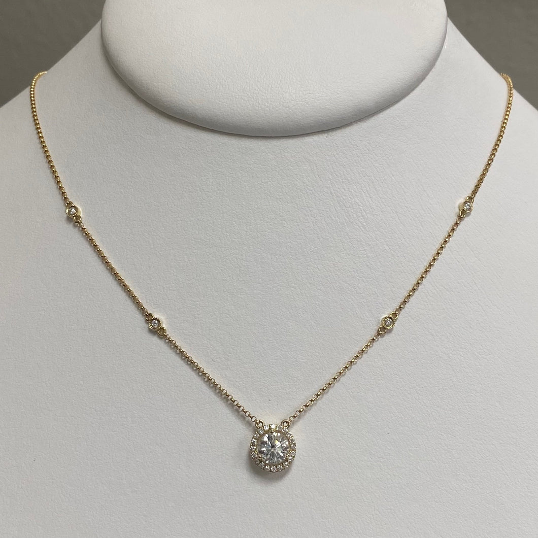 14kt Yellow Gold Diamond Halo Necklace