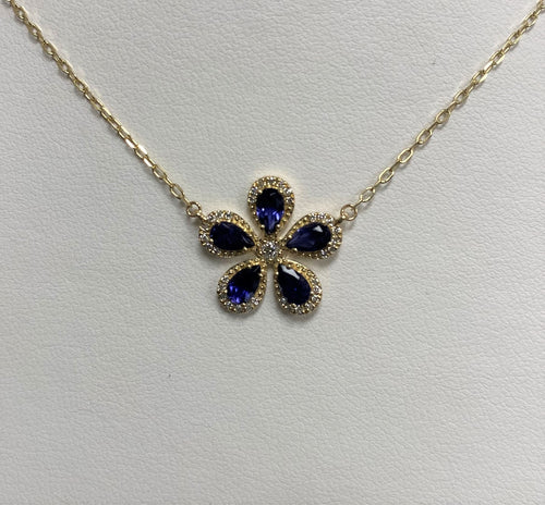 14kt Yellow Gold Iolite Flower Necklace