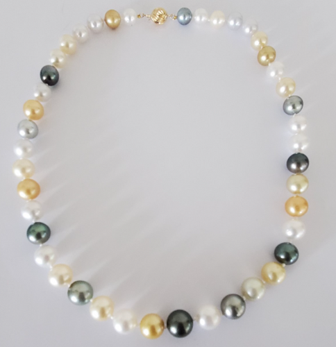 Multicolored Pearl Necklace with 14kt Yellow Gold Clasp