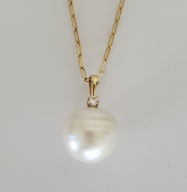 14kt Yellow Gold South Sea Pearl and Diamond Pendant