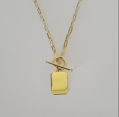 14kt Yellow Gold Paperclip Chain Toggle Necklace