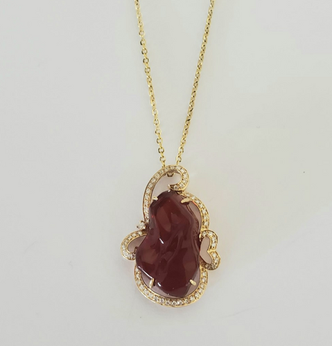 14kt Yellow Gold Mexican Fire Opal and Diamond Pendant