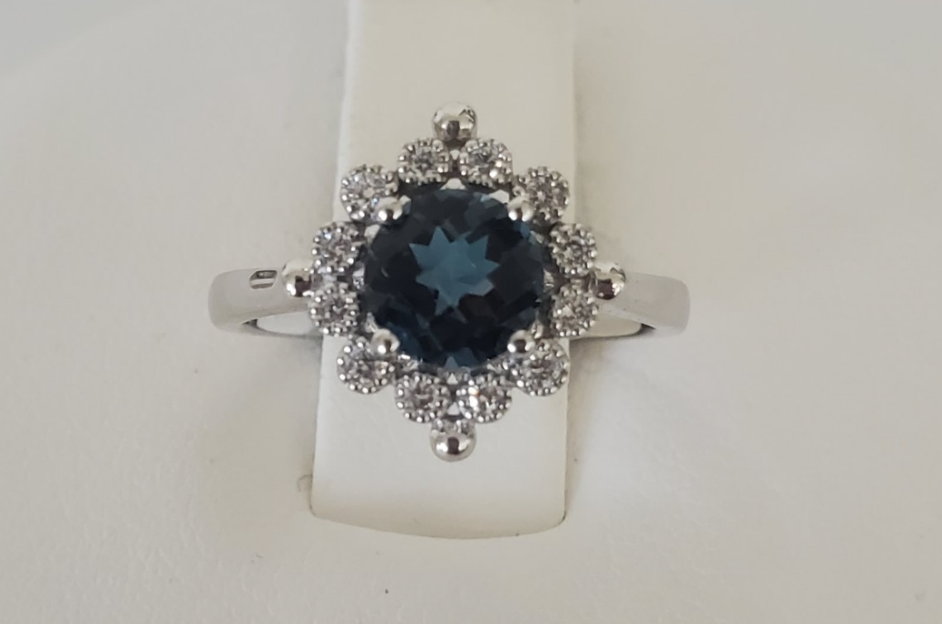 14kt White Gold London Blue Topaz and Diamond Ring