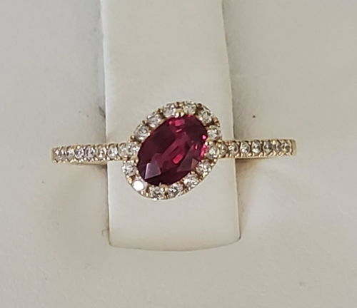 14kt Yellow Gold Ruby Halo Ring