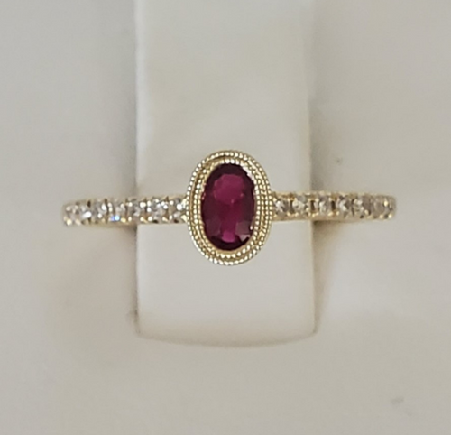 14kt Yellow Gold Bezel Set Ruby and Diamond Ring