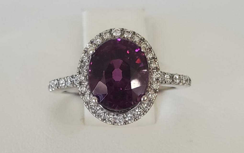 14kt White Gold Purple Garnet Halo Ring