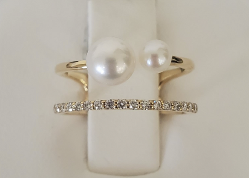 14kt Yellow Gold Double Band Pearl Ring