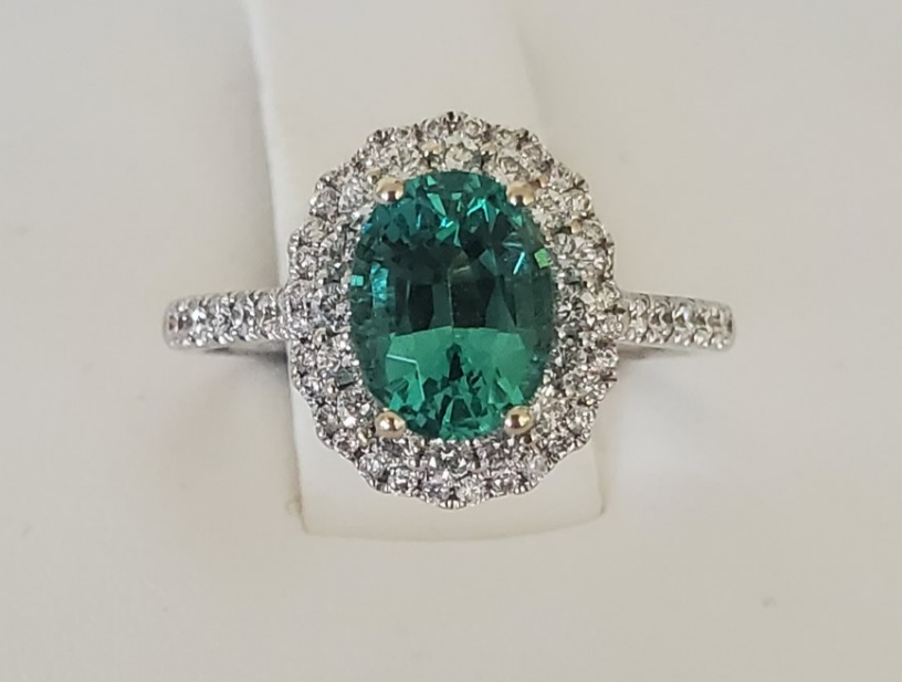 14kt White Gold Emerald Halo Ring
