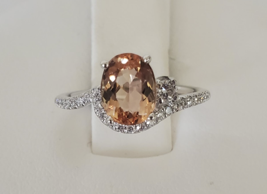 14kt White Gold Custom Imperial Topaz and Diamond Ring