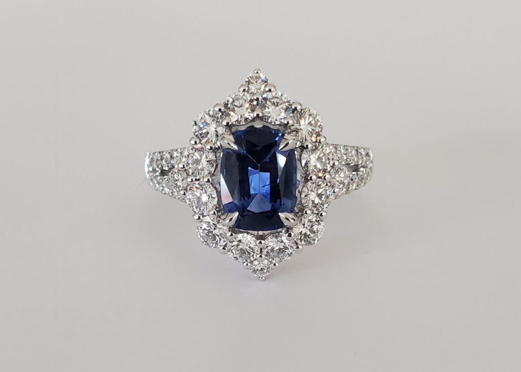18kt White Gold Blue Sapphire and Diamond Ring