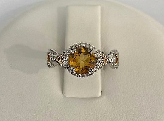 18kt White and Rose Gold Citrine and Diamond Halo Ring